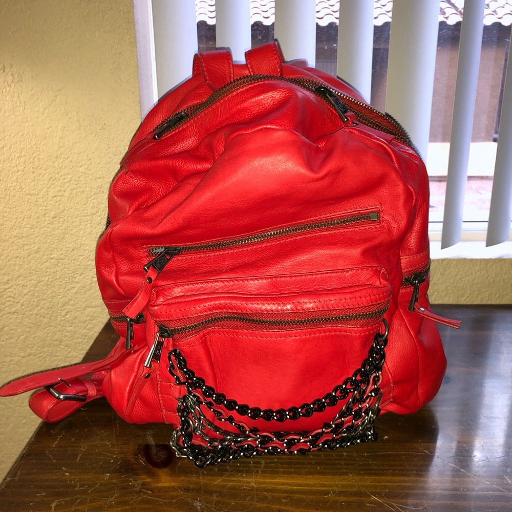 ASH Italian red leather chained backpack